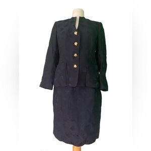 Vintage 80s 90s Louis Feraud navy strawberry print blazer skirt set cotton silk